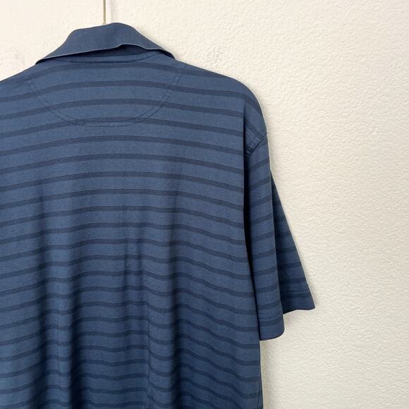[Cutter & Buck] Blue Striped Luxe Short Sleeve Golf Polo Shirt Men's Sz Large L - Picture 6 of 9